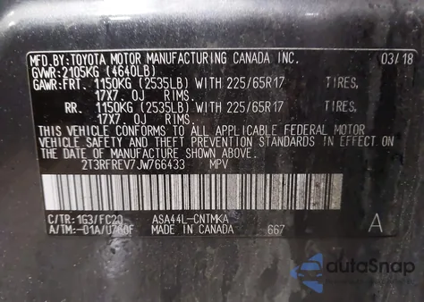 2018 Toyota Rav4 Xle from USA, damaged, VIN 2T3RFREV7JW766433